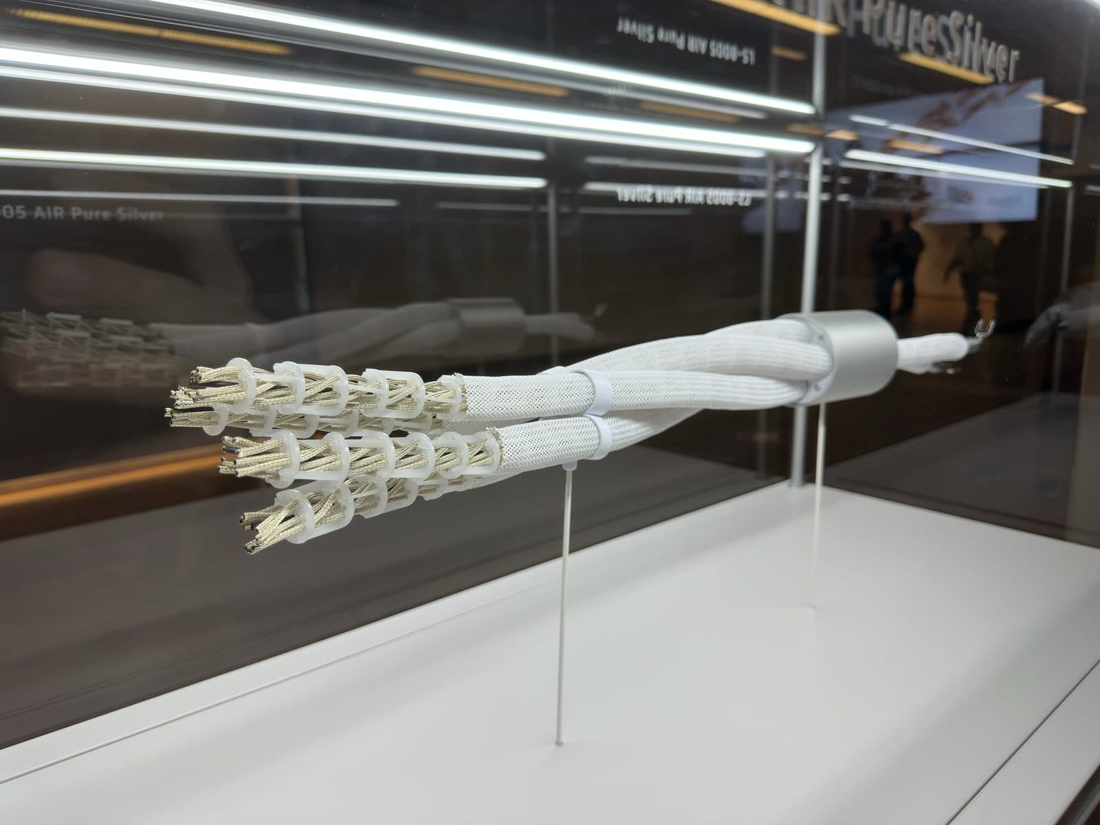 Reference AIR Pure Silver conductor bundle shown in a display case